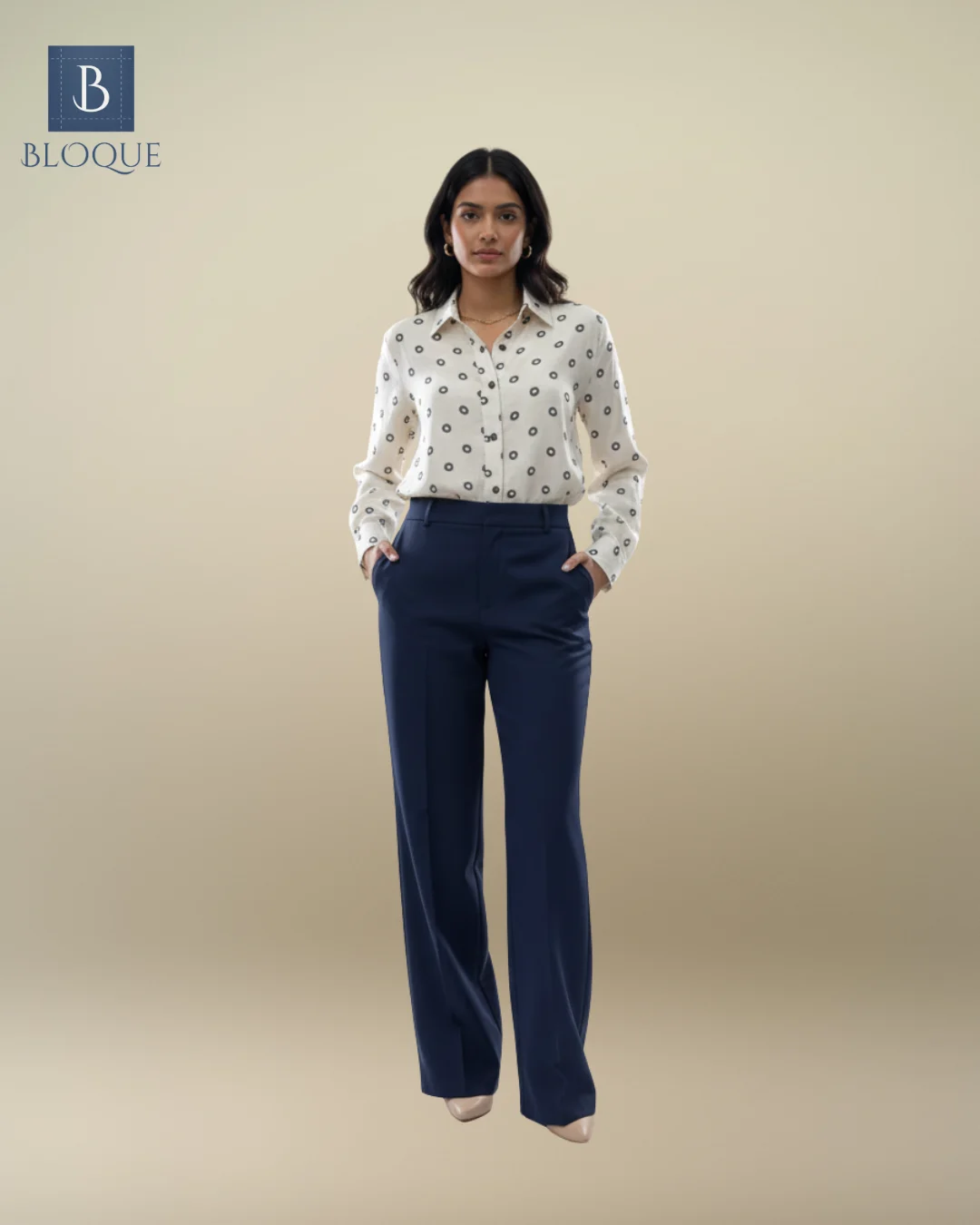 RING PRINTED SHIRT BLOUSE - OFF WHITE