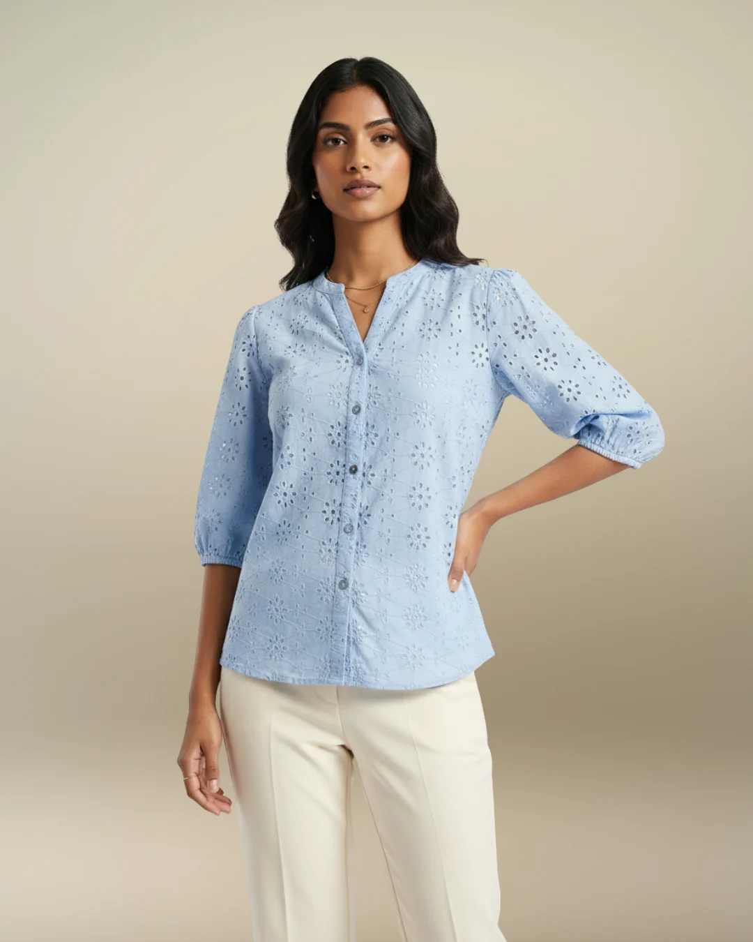 CUTLON PUFFSLEEVE BLOUSE - LIGHT BLUE