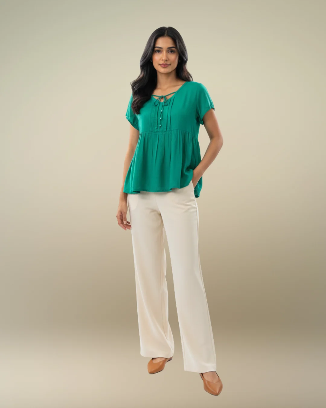 PINTUCK BLOUSE - GREEN