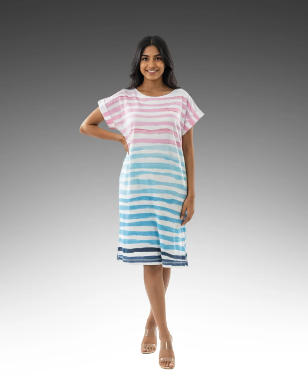 STRETCHABLE FROCK - BLUE & PINK