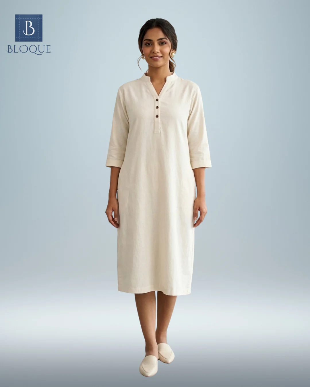 LONG SLEEVE PLAIN FROCK - OFF WHITE