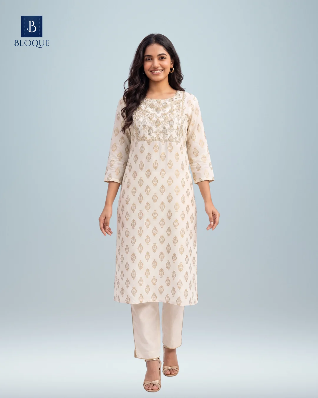 IVORY GOLD BLOOM KURTA - GOLD